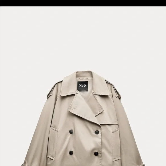ZARA Cropped Trench Coat in Khaki - Picture 2 of 2